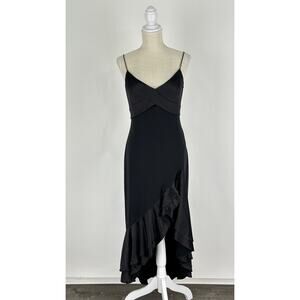 Mon Cheri Evenings V Neck Ruffle Formal Dress Womens Size 14 Black Sleeveless